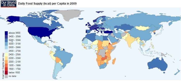 Daily calorie supply per capita in 2009